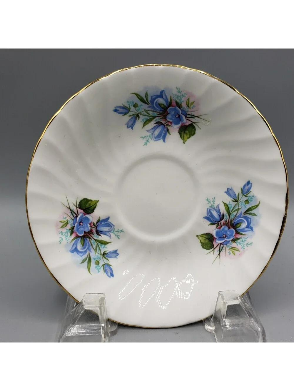 Royal Kendall Teacup & Saucer Blue Flowers Floral Fine Bone China England Gold